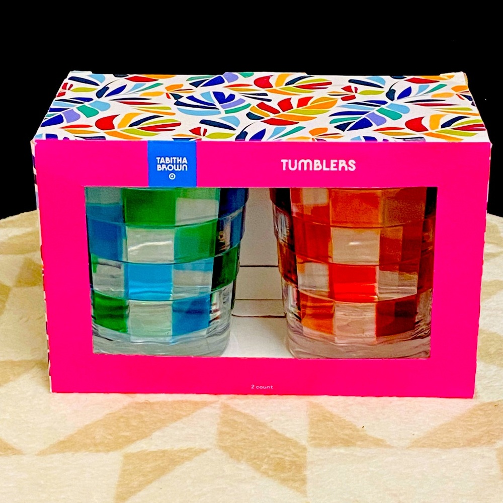Tabitha Brown Checkered Tumblers 2 - pack ( 16oz, NWT)